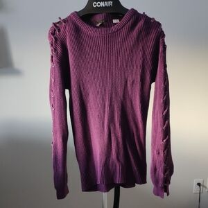 Purple Sweater with Lace-Up Detail